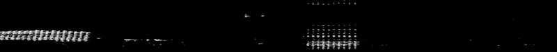 Spectrogram of a Red-bellied Woodpecker drumming: time runs left to right and pitch rises upward